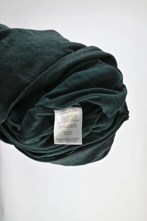 Forest green twist-draped modal-wool blend knee-length sheath dress with half sleeves
