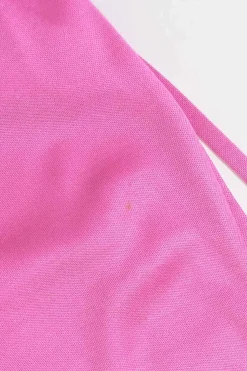 Fuchsia and coral red paneled silk jersey knit plunge maxi dress with self-tie belt
