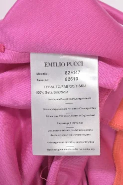 Fuchsia and coral red paneled silk jersey knit plunge maxi dress with self-tie belt