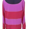Fuchsia bias-cut striped silk band-collar button-front blouse