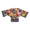 Fuchsia cotton abstract print dolman sleeve bateau neck blouse