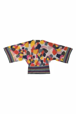 Fuchsia cotton abstract print dolman sleeve bateau neck blouse