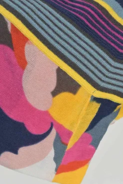 Fuchsia cotton abstract print dolman sleeve bateau neck blouse