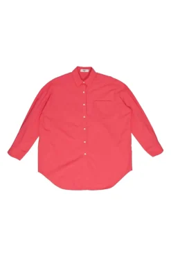 Fuchsia cotton poplin Melody oversized classic collar button-front shirt with chest patch pocket