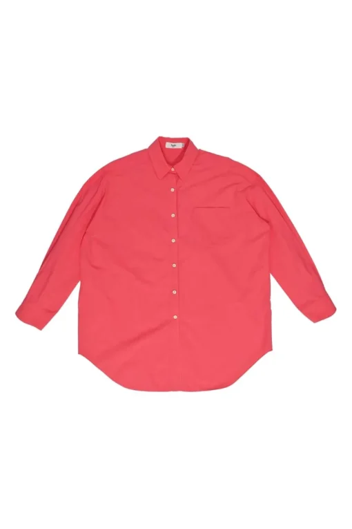 Fuchsia cotton poplin Melody oversized classic collar button-front shirt with chest patch pocket