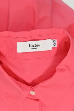 Fuchsia cotton poplin Melody oversized classic collar button-front shirt with chest patch pocket