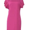 Fuchsia draped cap sleeve sheath dress