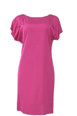 Fuchsia draped cap sleeve sheath dress