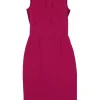 Fuchsia draped silk gathered neck sleeveless sheath dress with tulip bodice and back slit skirt
