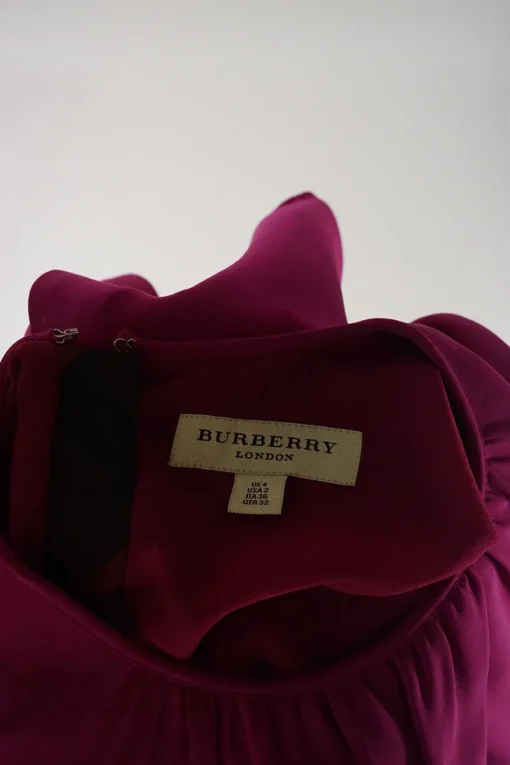 Fuchsia draped silk gathered neck sleeveless sheath dress with tulip bodice and back slit skirt