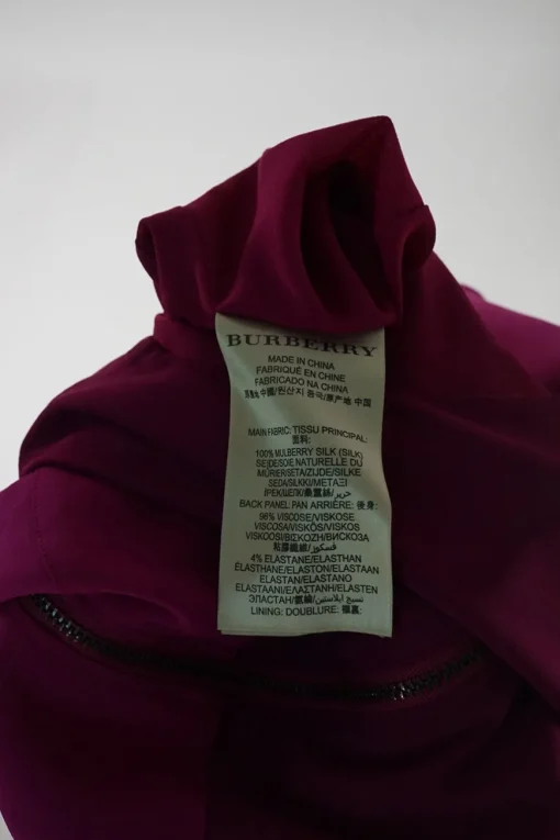 Fuchsia draped silk gathered neck sleeveless sheath dress with tulip bodice and back slit skirt