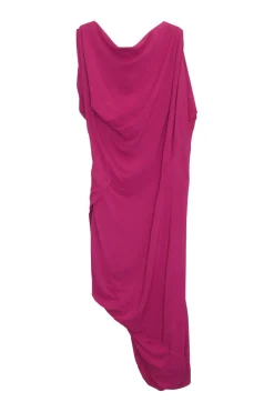 Fuchsia draped viscose-blend pullover cowl bateau Vian dress