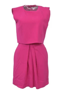 Fuchsia draped wool blouson mini dress