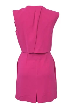 Fuchsia draped wool blouson mini dress