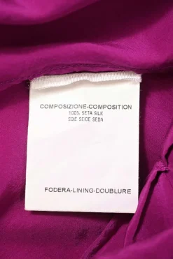 Fuchsia silk chiffon crewneck cap sleeve top with gathered details