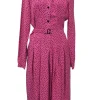 Fuchsia silk novelty heart print classic collar button-front belted shirt dress