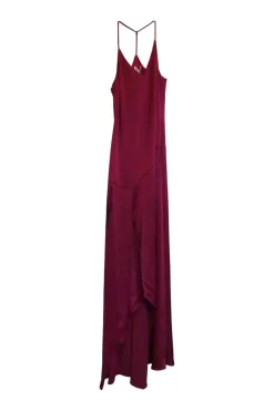 Fuchsia triacetate-blend paneled satin racerback slip dress with front side slit