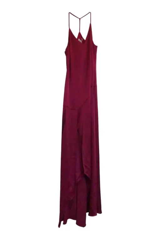 Fuchsia triacetate-blend paneled satin racerback slip dress with front side slit