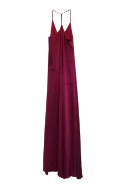 Fuchsia triacetate-blend paneled satin racerback slip dress with front side slit