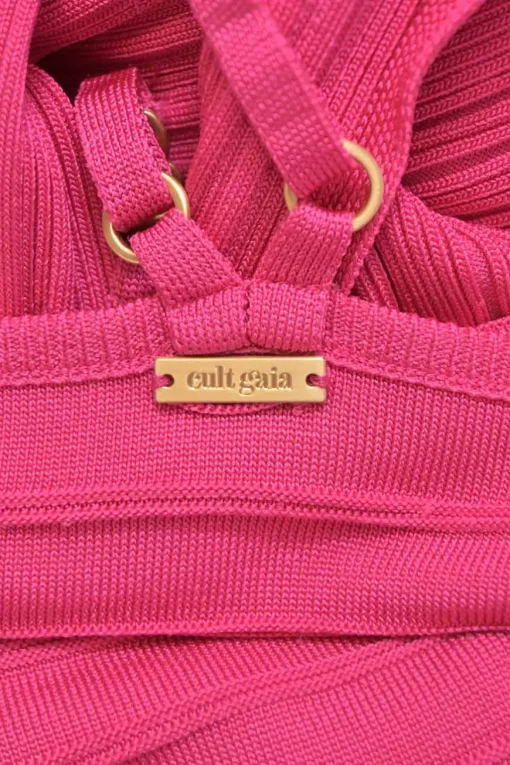 Fuchsia viscose Elfreda keyhole plissé rib knit midi dress