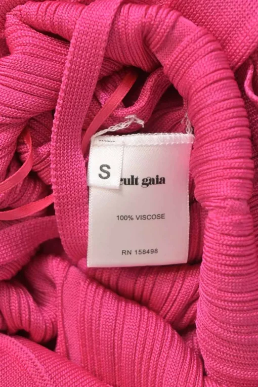 Fuchsia viscose Elfreda keyhole plissé rib knit midi dress