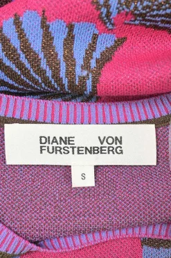 Fuchsia viscose-blend abstract jacquard knit print half-sleeve pullover knit top