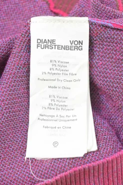 Fuchsia viscose-blend abstract jacquard knit print half-sleeve pullover knit top