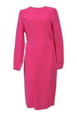 Fuchsia viscose-blend long sleeve sheath dress