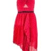 Fuschia and black pleated asymmetric mini dress