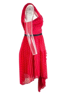 Fuschia and black pleated asymmetric mini dress