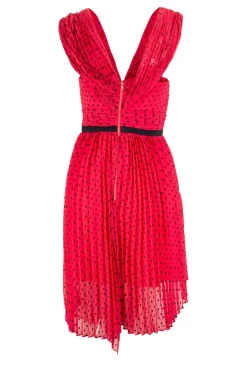 Fuschia and black pleated asymmetric mini dress