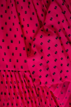 Fuschia and black pleated asymmetric mini dress