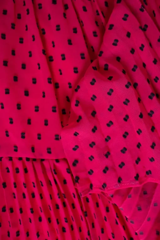 Fuschia and black pleated asymmetric mini dress