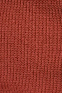 Ginger red wool-blend knit crewneck pom-pom sweater