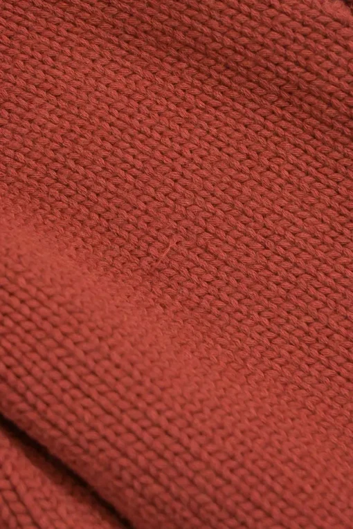 Ginger red wool-blend knit crewneck pom-pom sweater
