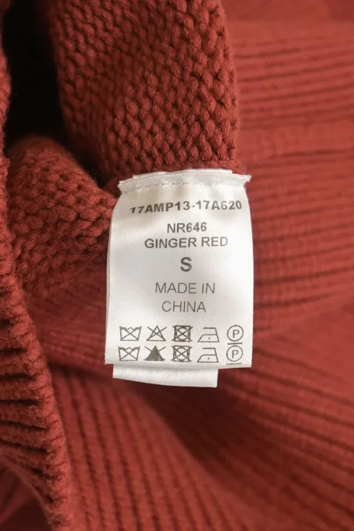 Ginger red wool-blend knit crewneck pom-pom sweater