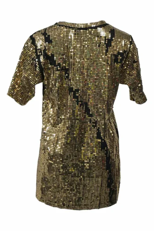 Gold and black flip sequin cotton jersey knit short sleeve T-Shirt