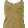 Gold cashmere-blend glitter rib knit tank top