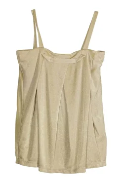 Gold cupro glitter pullover draped camisole with fixed straps