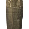 Gold foiled croc-embossed lambskin leather slit-front pencil skirt