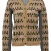 Gold glitter acetate-blend intarsia knit button-front cardigan featuring abstract graphic motif