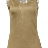 Gold lace-trimmed acetate-blend knit camisole