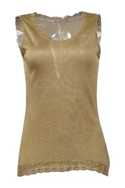 Gold lace-trimmed acetate-blend knit camisole