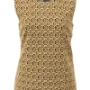 Gold polyester-blend metallic jacquard crewneck sleeveless top