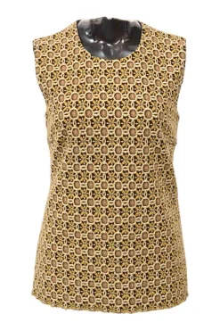 Gold polyester-blend metallic jacquard crewneck sleeveless top