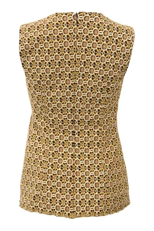 Gold polyester-blend metallic jacquard crewneck sleeveless top