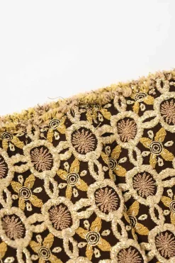 Gold polyester-blend metallic jacquard crewneck sleeveless top