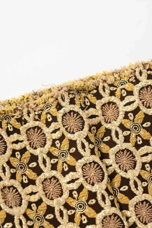 Gold polyester-blend metallic jacquard crewneck sleeveless top