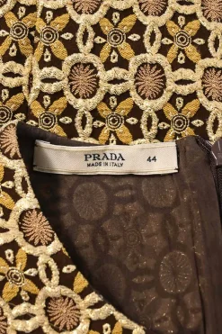 Gold polyester-blend metallic jacquard crewneck sleeveless top