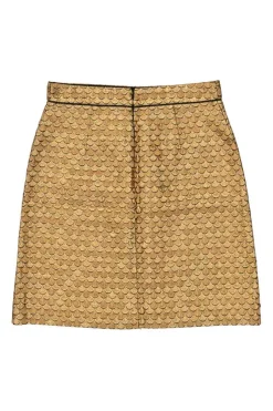 Gold polyester-blend scallop jacquard pull-on mini skirt